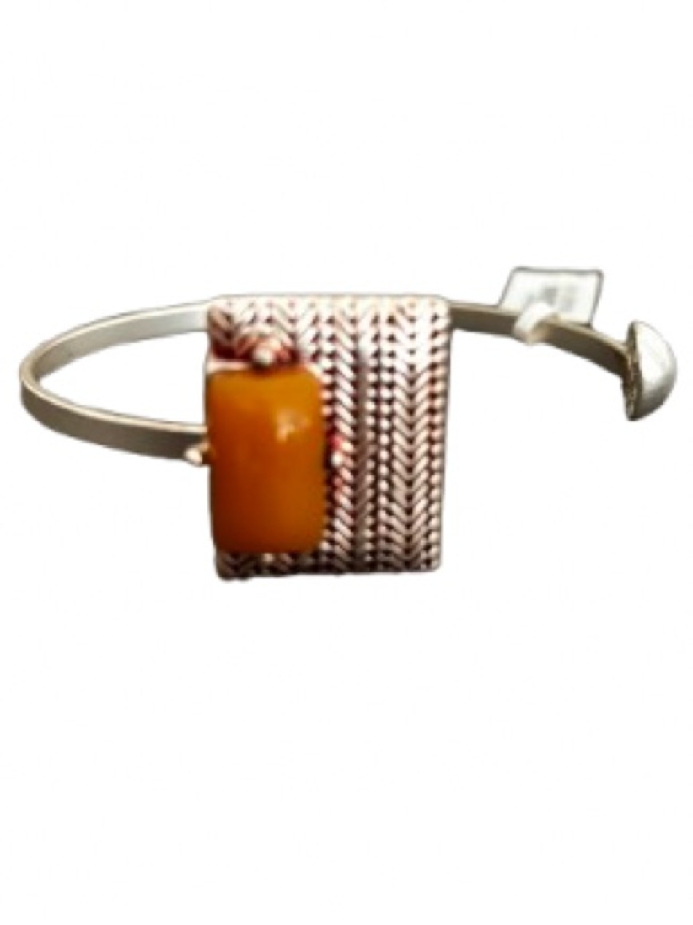 Silver-Tone Cuff Bracelet with Amber Accent